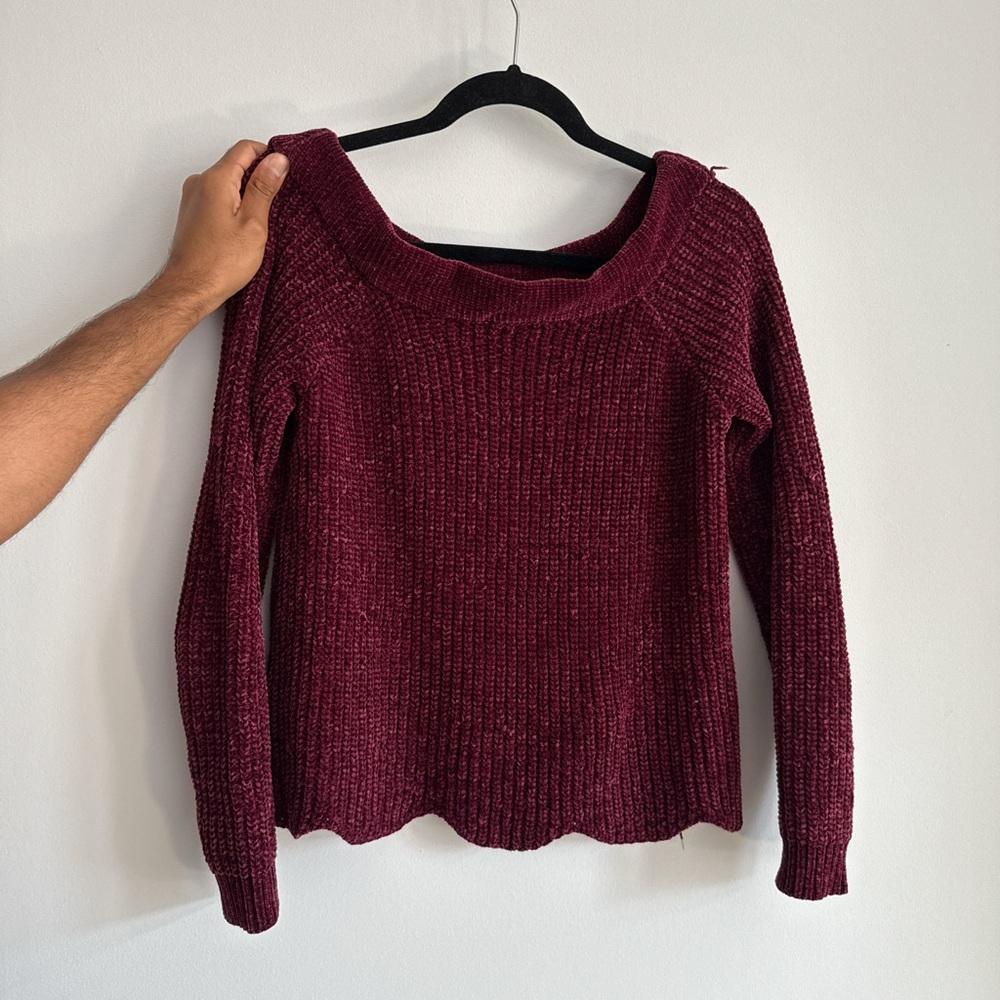 Elegant Burgundy off the shoulder Women's Sweater